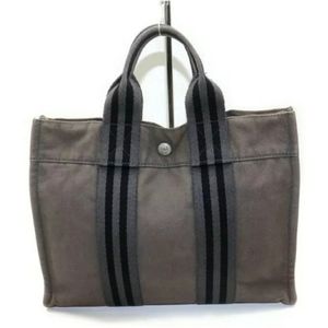 Authentic Hermes Tote Gray/Black Canvas